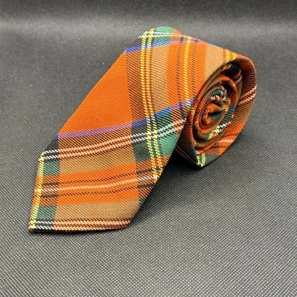 Vintage 1960s The Amanas Orange Tartan Plaid Wool Tie 3